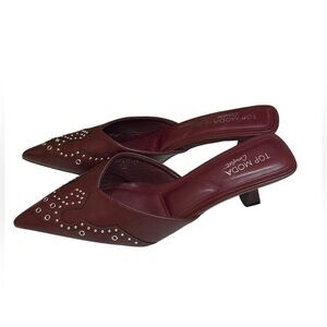 Top Moda Burgundy Pointed Toe Studded Mule Heels